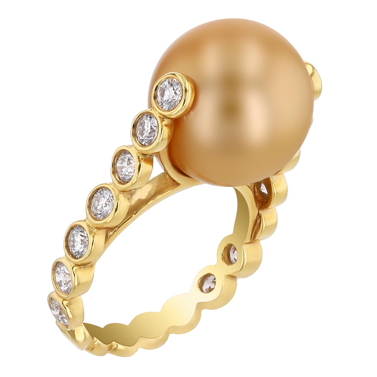 TARA Pearls Golden South Sea Cultured Pearl & Diamond Bezel Band Ring in Yellow Gold