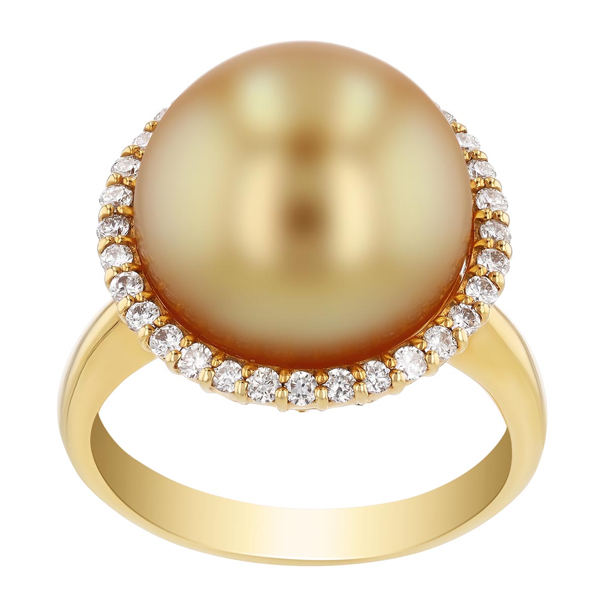 TARA Pearls Golden South Sea Cultured Pearl & Diamond Halo Ring in Yellow Gold, 13 mm