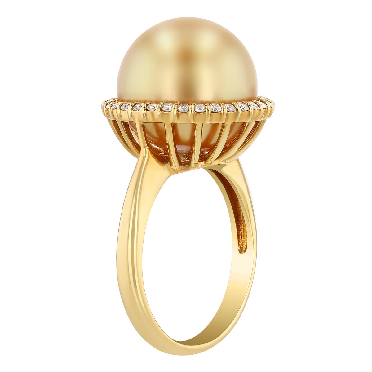 TARA Pearls Golden South Sea Cultured Pearl & Diamond Halo Ring in Yellow Gold, 13 mm