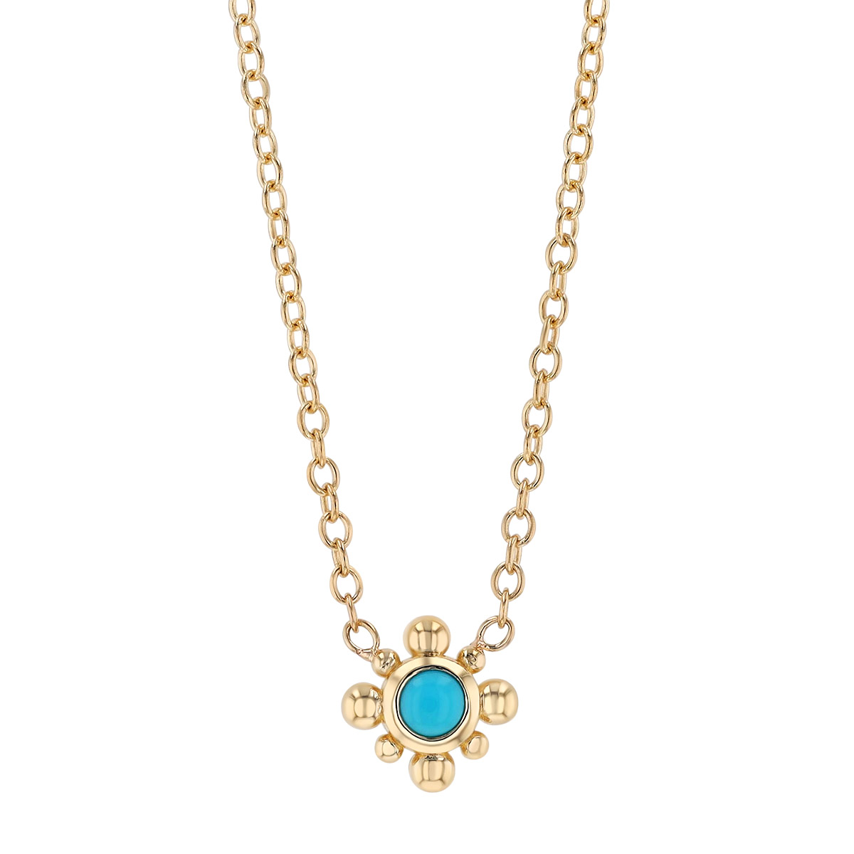 Zoe Chicco Bezel Set Turquoise & Bead Starburst Necklace in Yellow Gold, 16