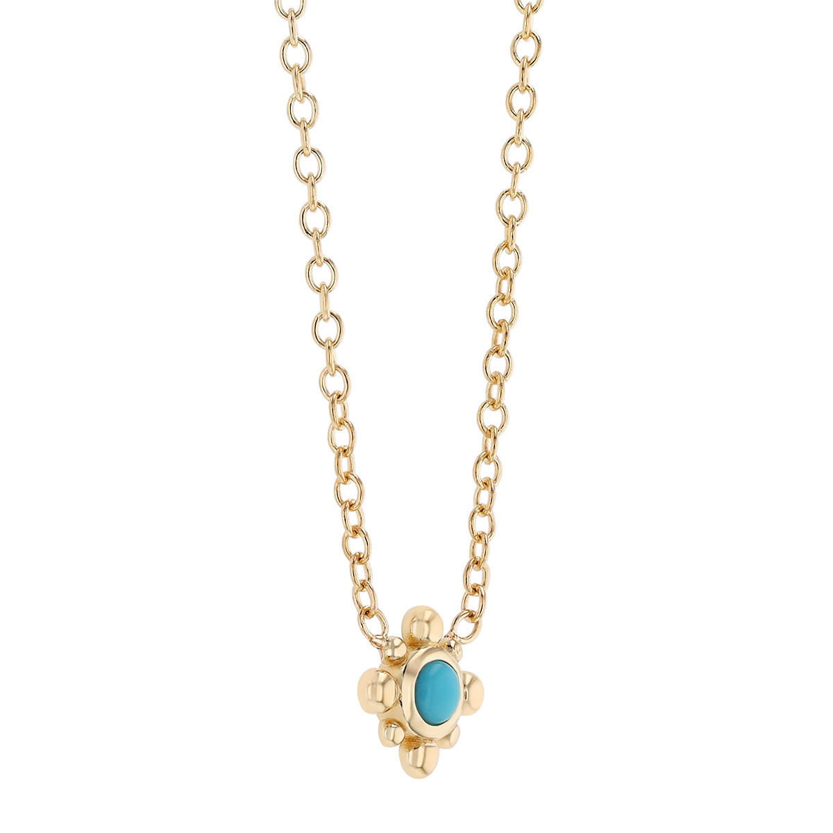 Zoe Chicco Bezel Set Turquoise & Bead Starburst Necklace in Yellow Gold, 16