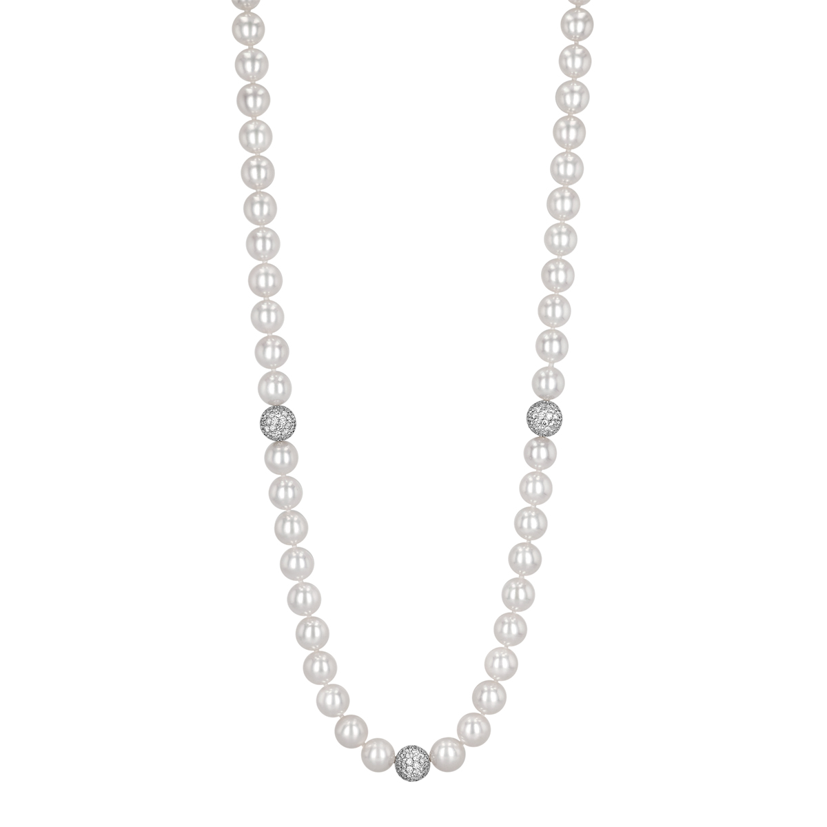 TARA Pearls Cultured Pearl & Diamond Pavé Station Strand Necklace in White Gold, 18