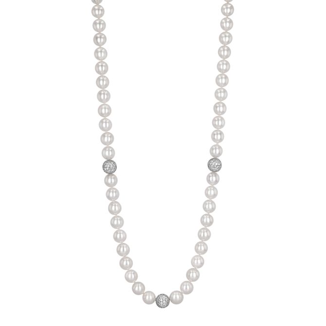 TARA Pearls Cultured Pearl & Diamond Pavé Station Strand Necklace in White Gold, 18"