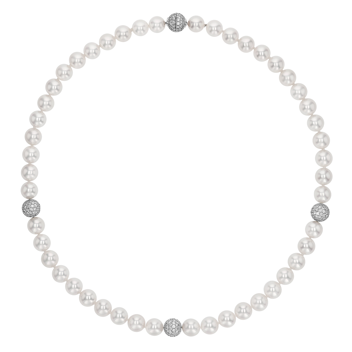 TARA Pearls Cultured Pearl & Diamond Pavé Station Strand Necklace in White Gold, 18