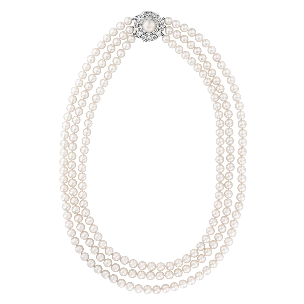 TARA Pearls White Cultured Pearl Triple Strand Necklace in Platinum, 24