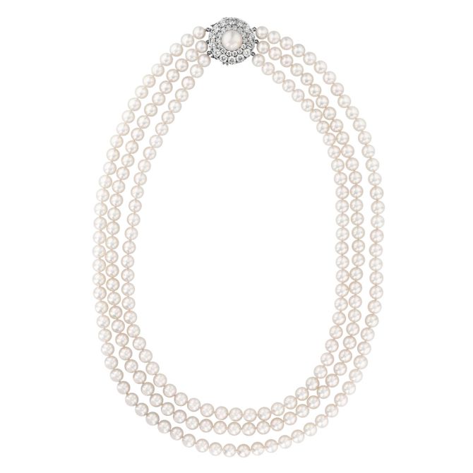 TARA Pearls White Cultured Pearl Triple Strand Necklace in Platinum, 24"