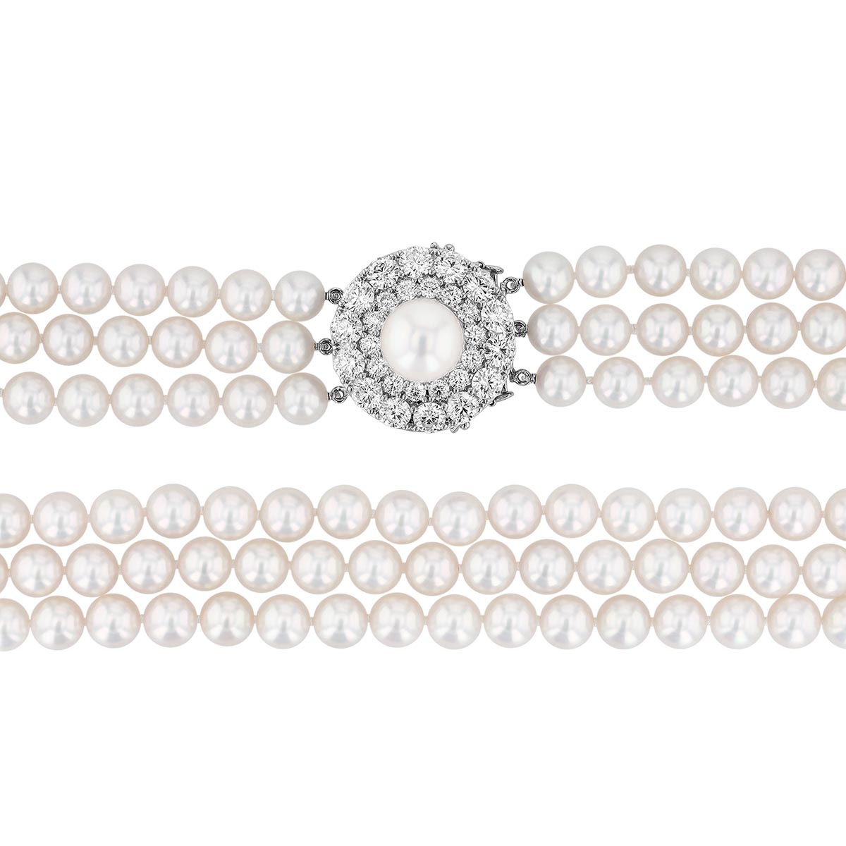 TARA Pearls White Cultured Pearl Triple Strand Necklace in Platinum, 24