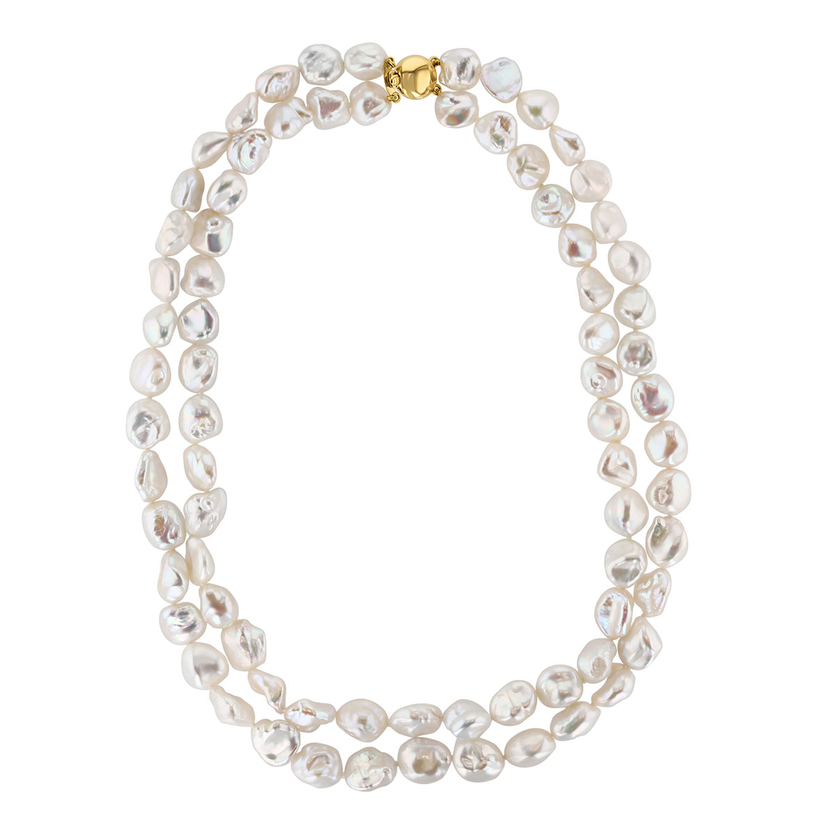 TARA Pearls White Baroque Freshwater Cultured Pearl Double Strand Necklace in Yellow Gold, 18.75