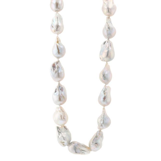 TARA Pearls White Baroque Freshwater Cultured Pearl Strand Necklace in Sterling Silver, 18"