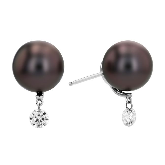 TARA Pearls Tahitian South Sea Cultured Pearl & Diamond Drop Stud Earrings in White Gold, 10-11 mm