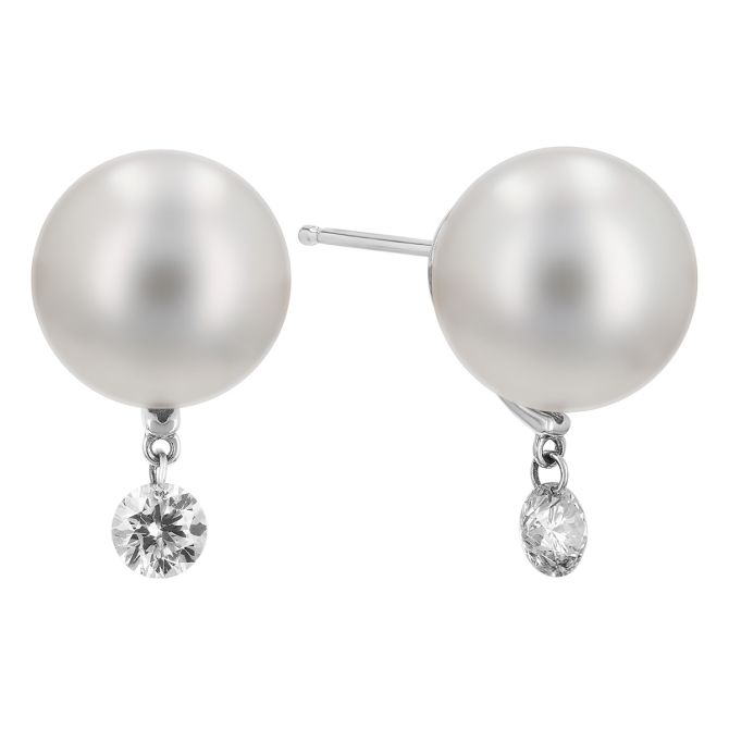 TARA Pearls White South Sea Cultured Pearl & Diamond Drop Stud Earrings in White Gold, 10-11 mm