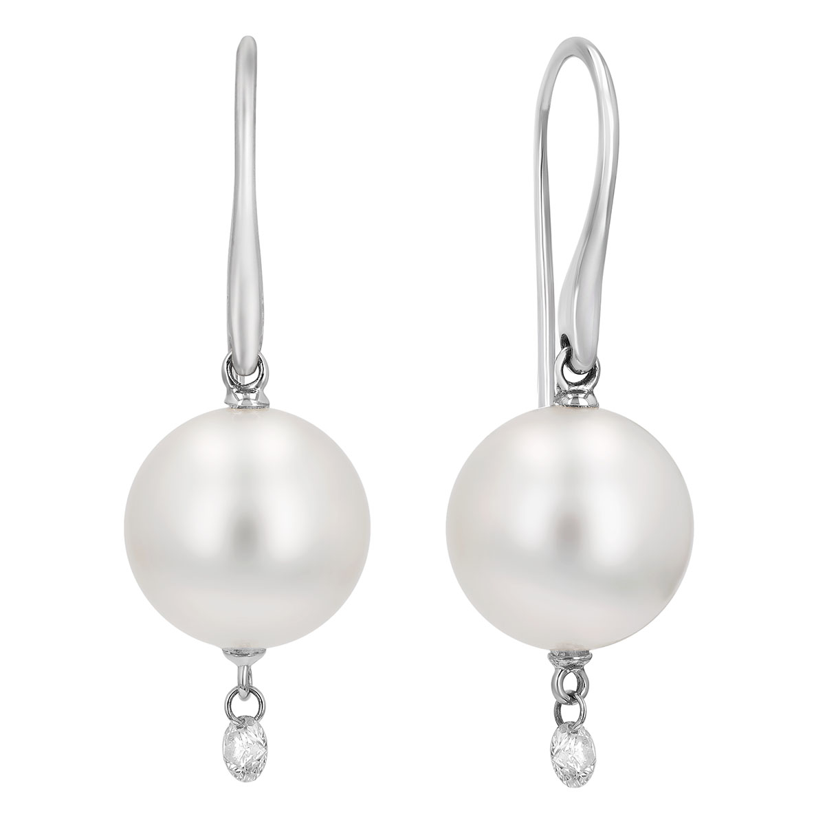 TARA Pearls White Freshwater Cultured Pearl & Diamond Drop Earrings in White Gold, 10-11 mm