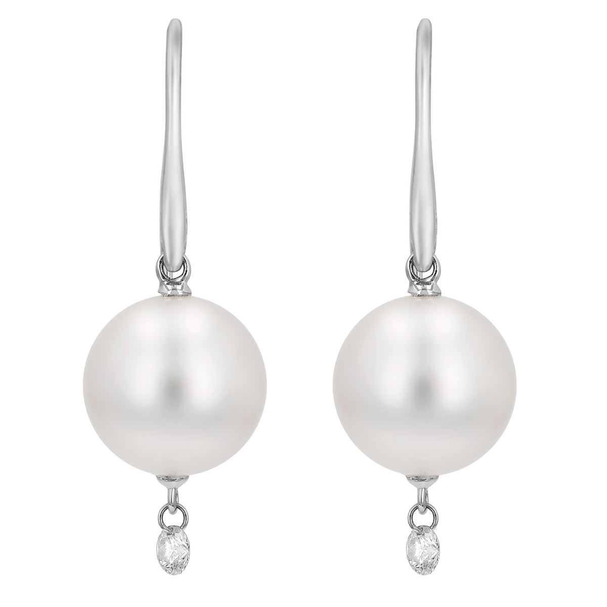 TARA Pearls White Freshwater Cultured Pearl & Diamond Drop Earrings in White Gold, 10-11 mm
