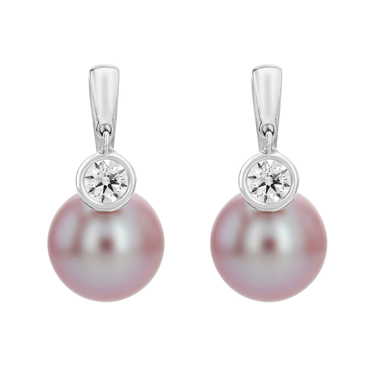 TARA Pearls Pink Freshwater Cultured Pearl & Diamond Bezel Drop Earrings in White Gold, 9-10 mm
