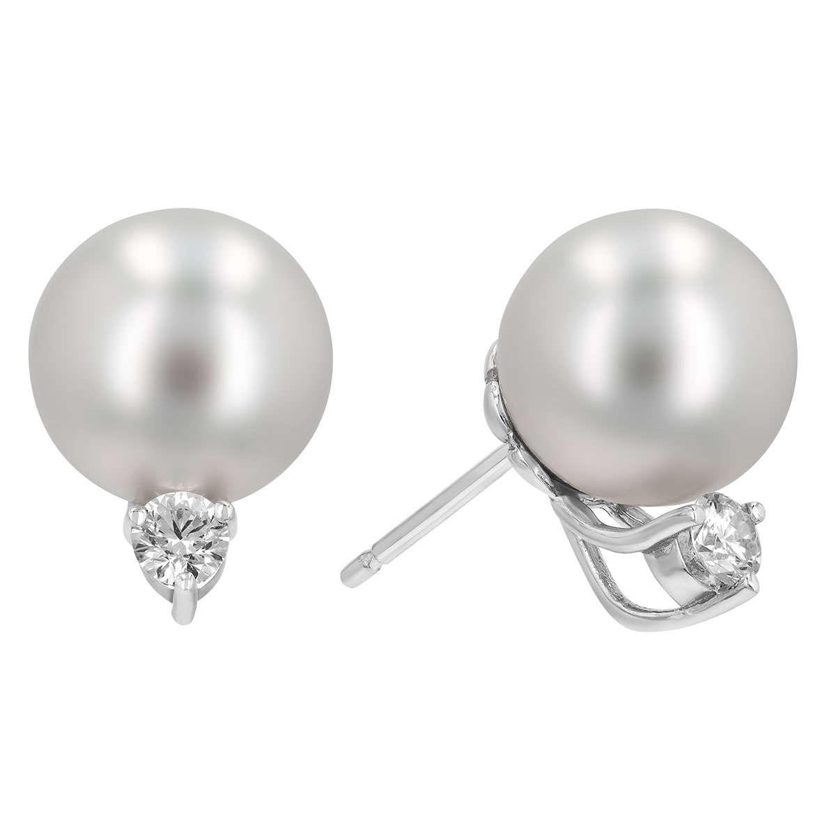 TARA Pearls White South Sea Cultured Pearl & Diamond Stud Earrings in White Gold, 10-11 mm