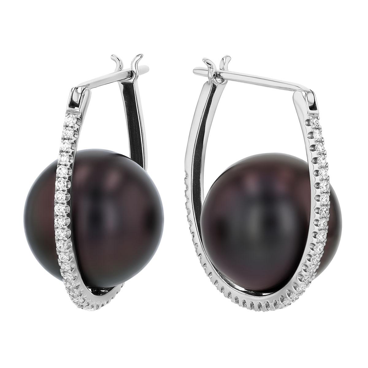 TARA Pearls Tahitian South Sea Cultured Pearl & Diamond Hoop Earrings in White Gold