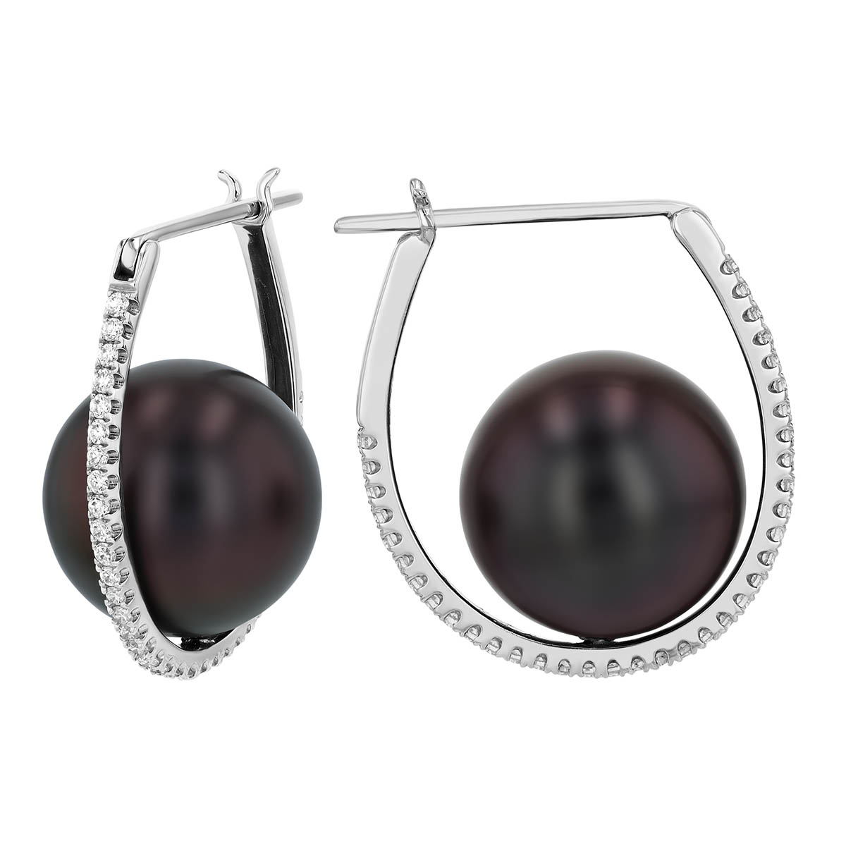 TARA Pearls Tahitian South Sea Cultured Pearl & Diamond Hoop Earrings in White Gold