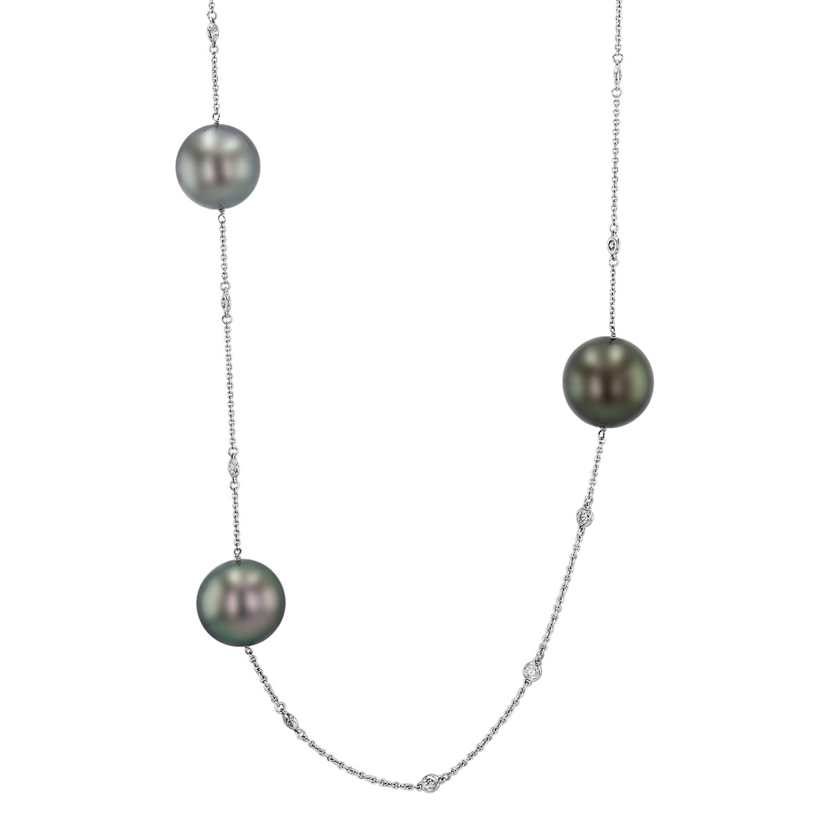 TARA Pearls Tahitian South Seach Cultured Pearl & Diamond Station Necklace in White Gold, 27