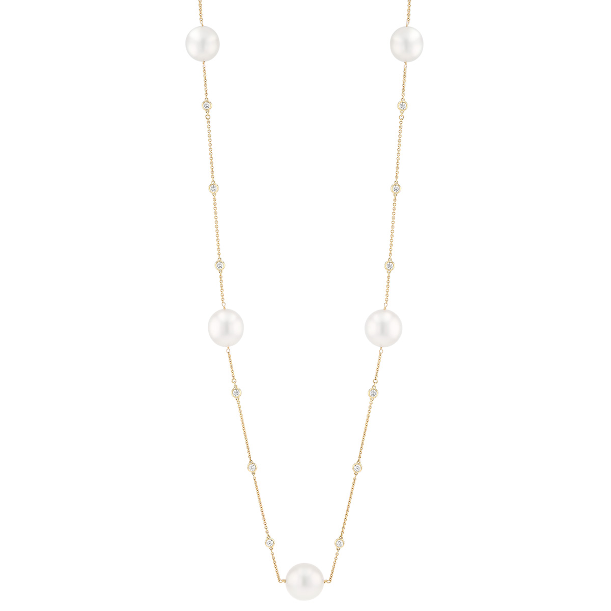 TARA Pearls White South Sea Cultured Pearl & Diamond Station Necklace in Yellow Gold, 25