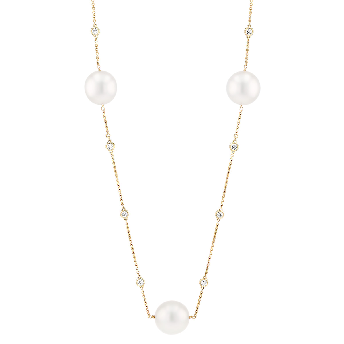 TARA Pearls White South Sea Cultured Pearl & Diamond Station Necklace in Yellow Gold, 25
