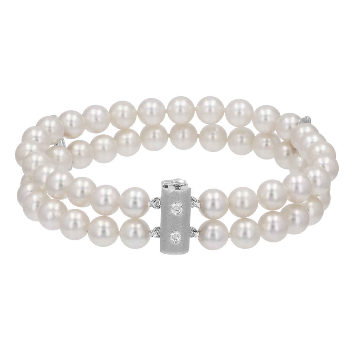 TARA Pearls White Cultured Pearl Double Strand Bracelet with Diamond Accents in White Gold, 8