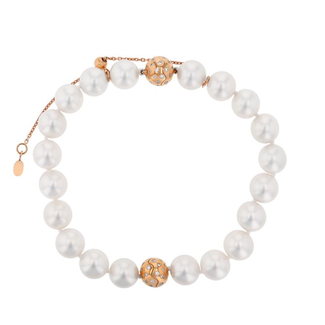 TARA Pearls White Cultured Pearl Bracelet with Diamond Accents in Rose Gold, 8"