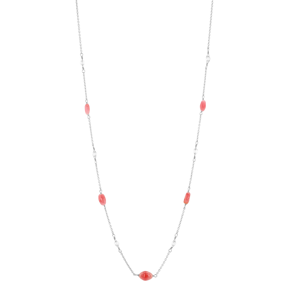 TARA Pearls Conch Pearl & Diamond Briolette Station Necklace in Platinum, 18