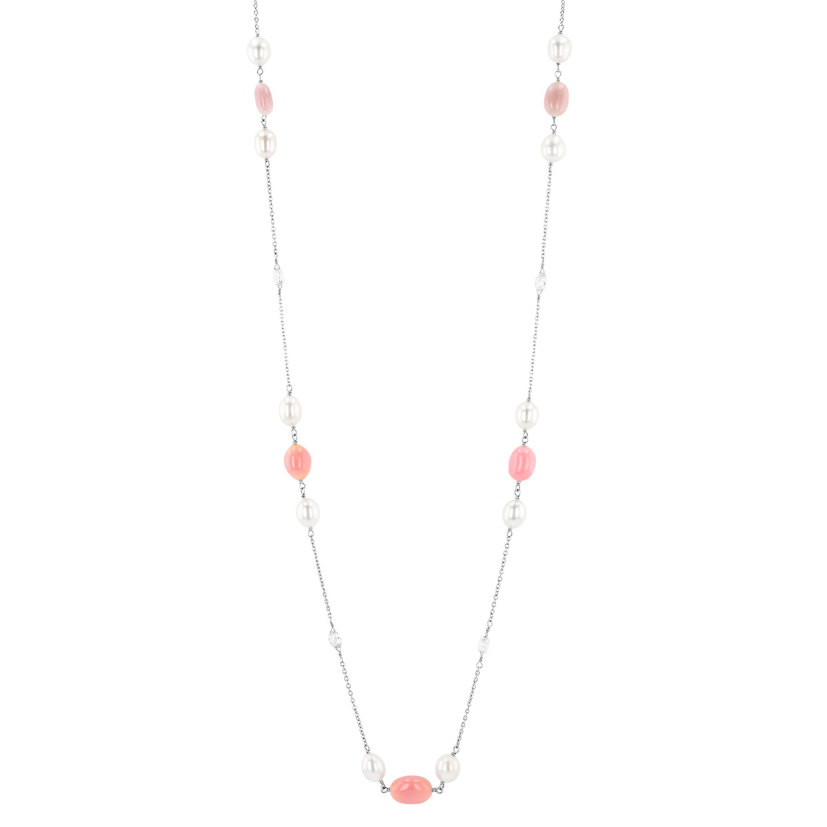 TARA Pearls Natural & Conch Pearl and Diamond Briolette Station Necklace in Platinum, 18