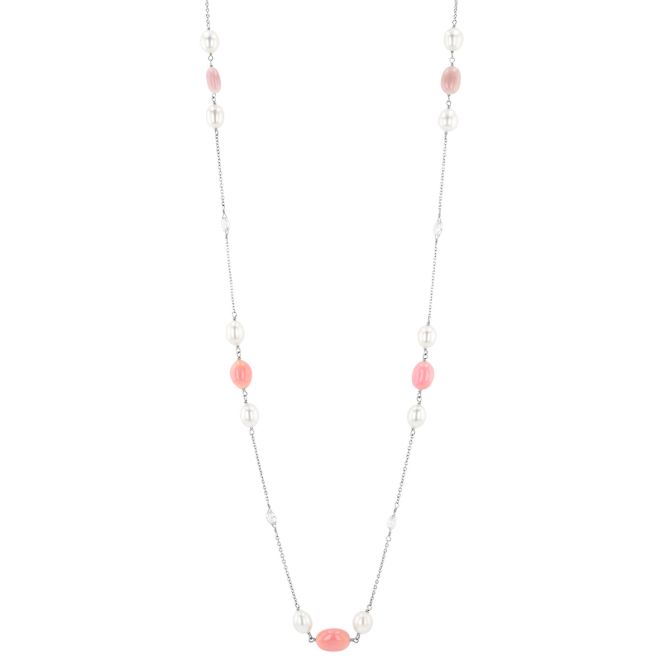 TARA Pearls Natural & Conch Pearl and Diamond Briolette Station Necklace in Platinum, 18"