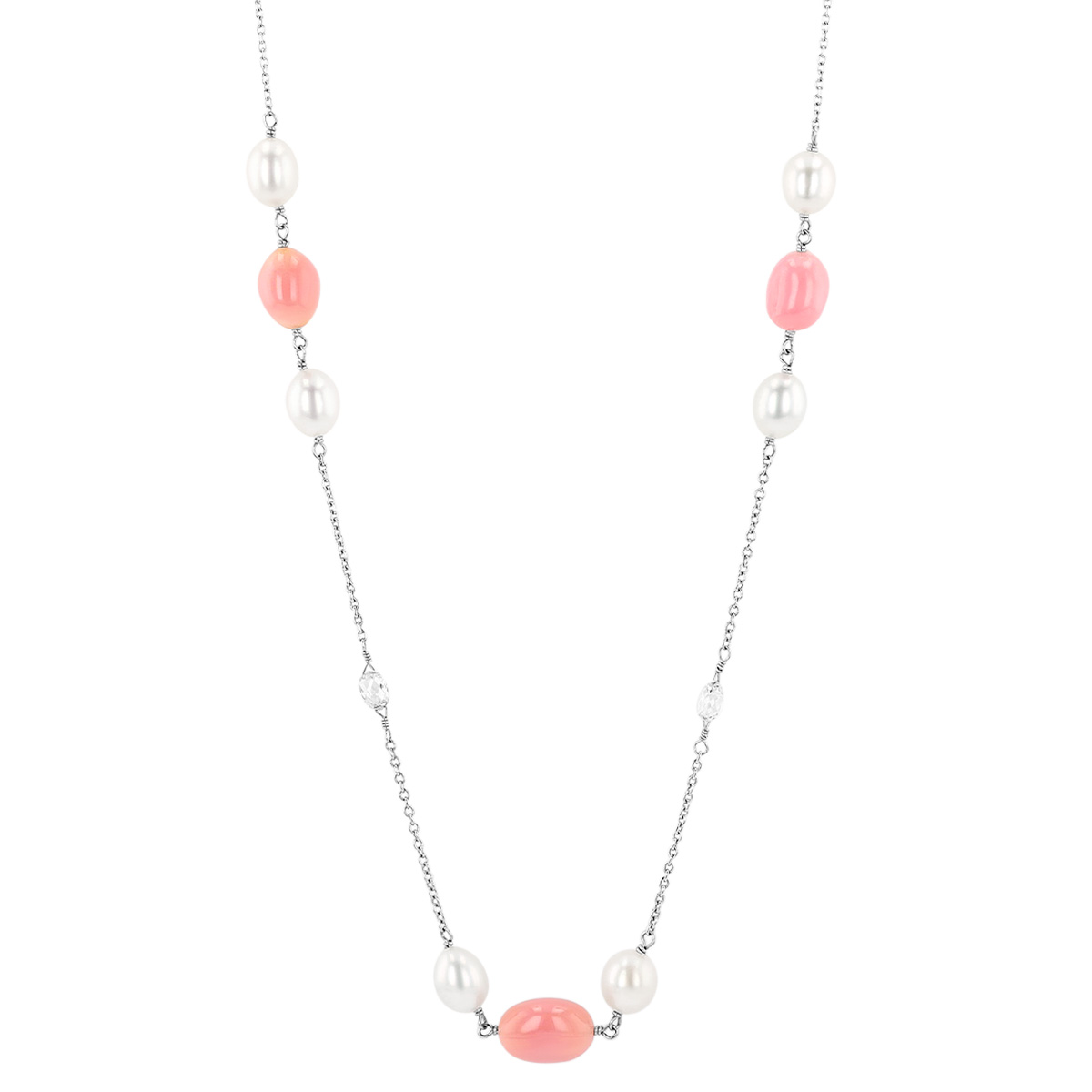 TARA Pearls Natural & Conch Pearl and Diamond Briolette Station Necklace in Platinum, 18