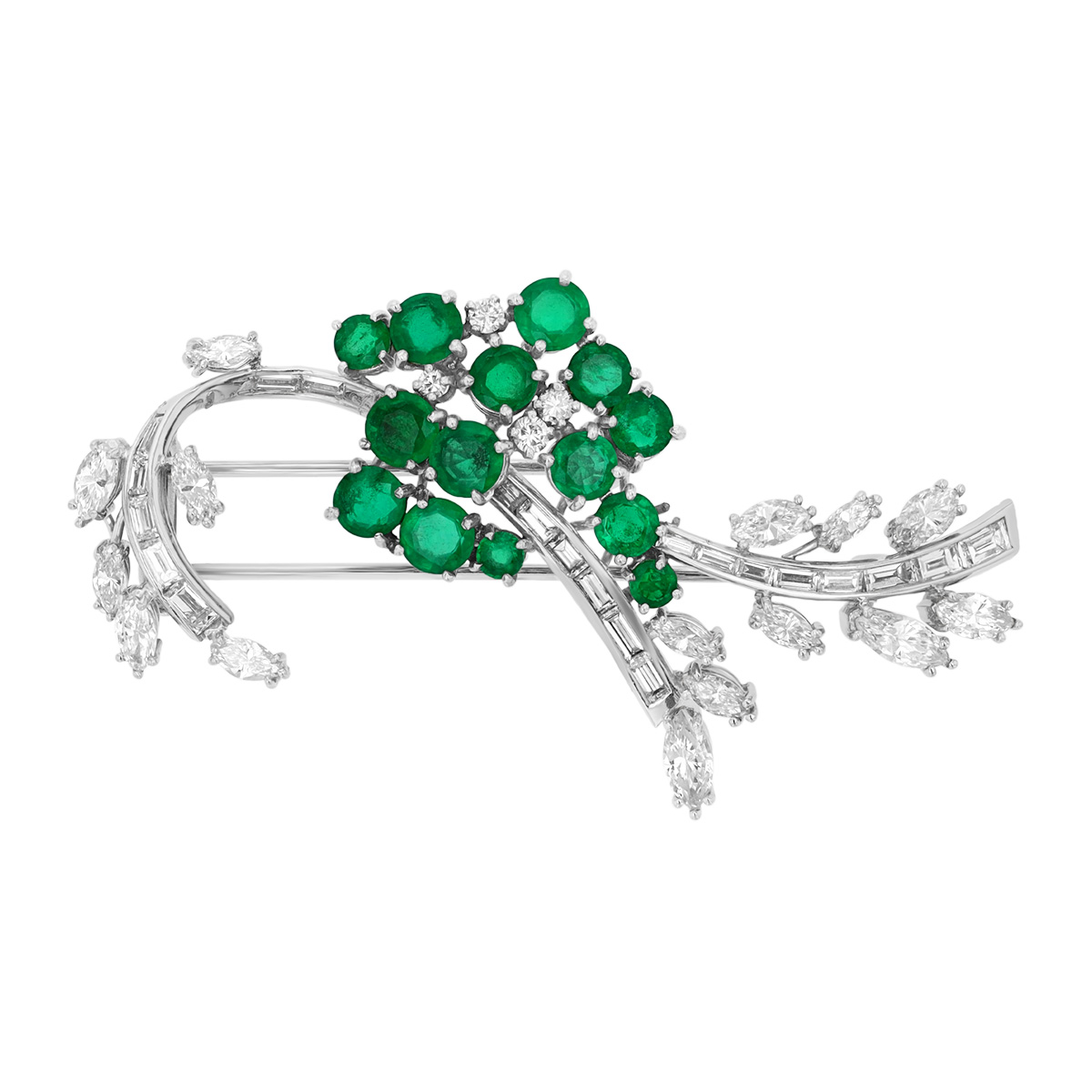 TARA Pearls Estate Emerald & Diamond Pin in Platinum