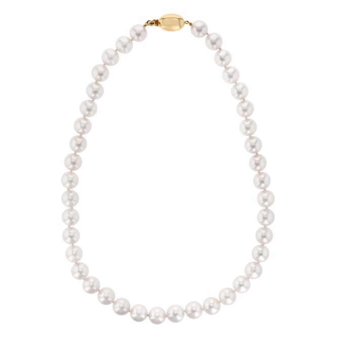 TARA Pearls Cultured Pearl Princess Strand with Warren Buffet Signature in Yellow Gold, 10-10.5 mm