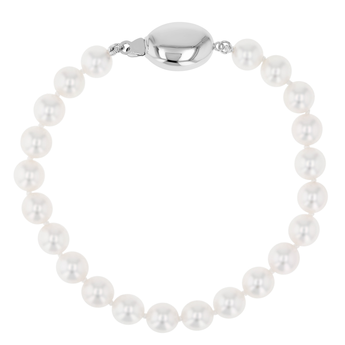 TARA Pearls White Cultured Pearl Bracelet with Warren Buffett Signature in White Gold, 7.5-8 mm