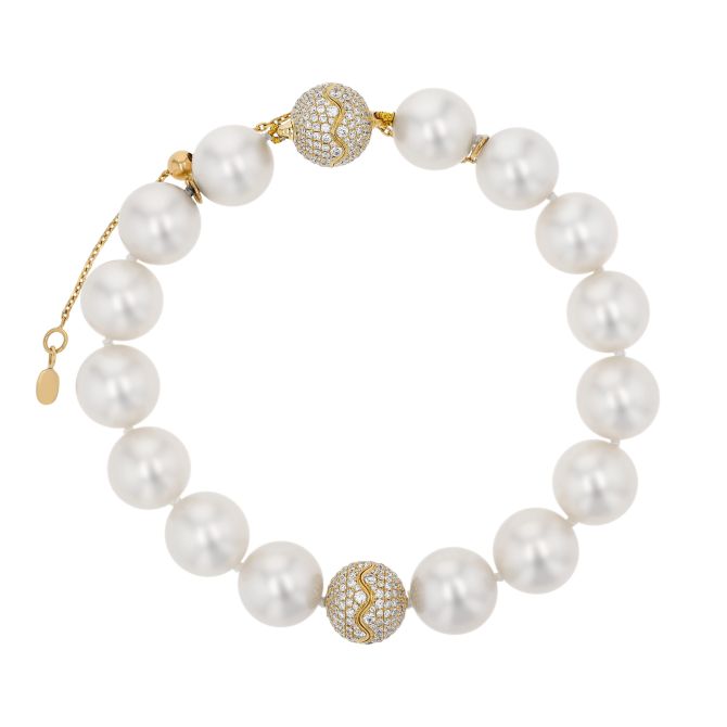 TARA Pearls South Sea Cultured Pearl Bracelet with Diamond Accents in Yellow Gold, 8", 11-12 mm