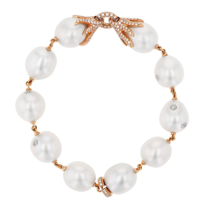 TARA Pearls South Sea Cultured Pearl Bracelet with Diamond Accents in Rose Gold, 8"