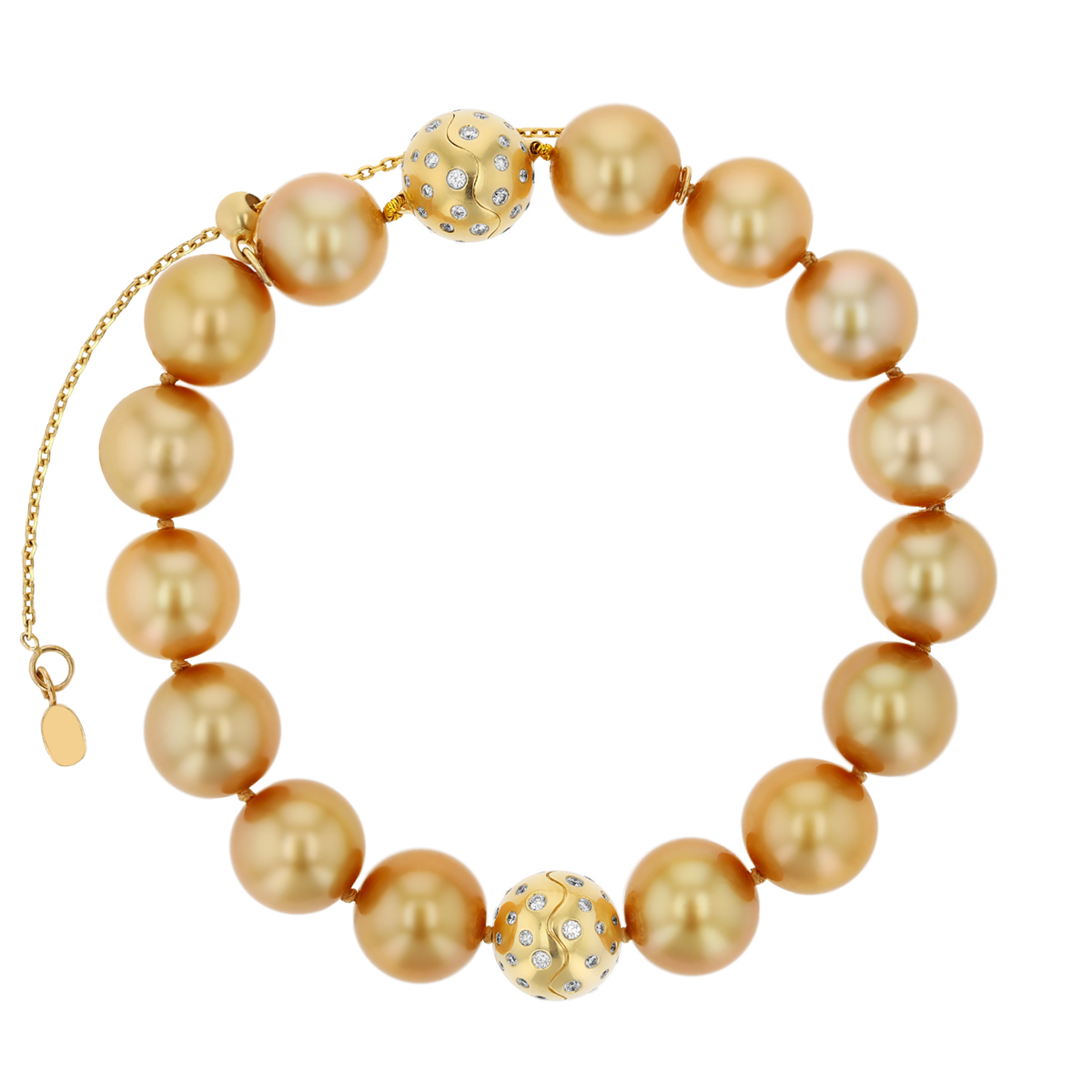 TARA Pearls Golden South Sea Cultured Pearl Bracelet with Diamond Accents in Yellow Gold, 11-12 mm