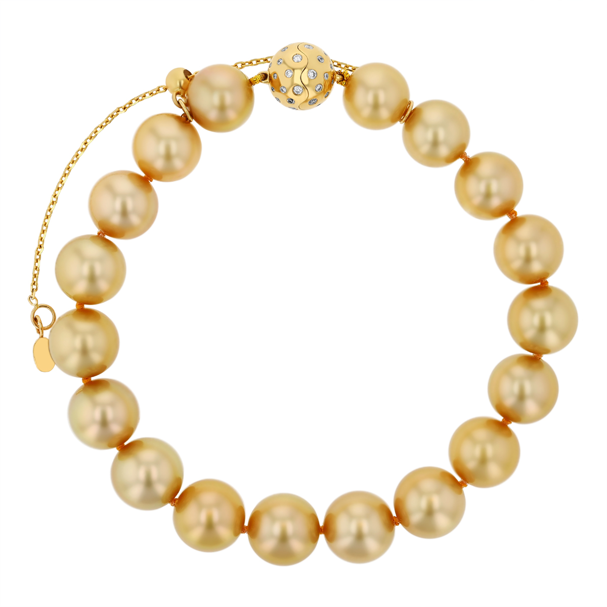 TARA Pearls Golden South Sea Cultured Pearl Bracelet with Diamond Accents in Yellow Gold, 9-10 mm