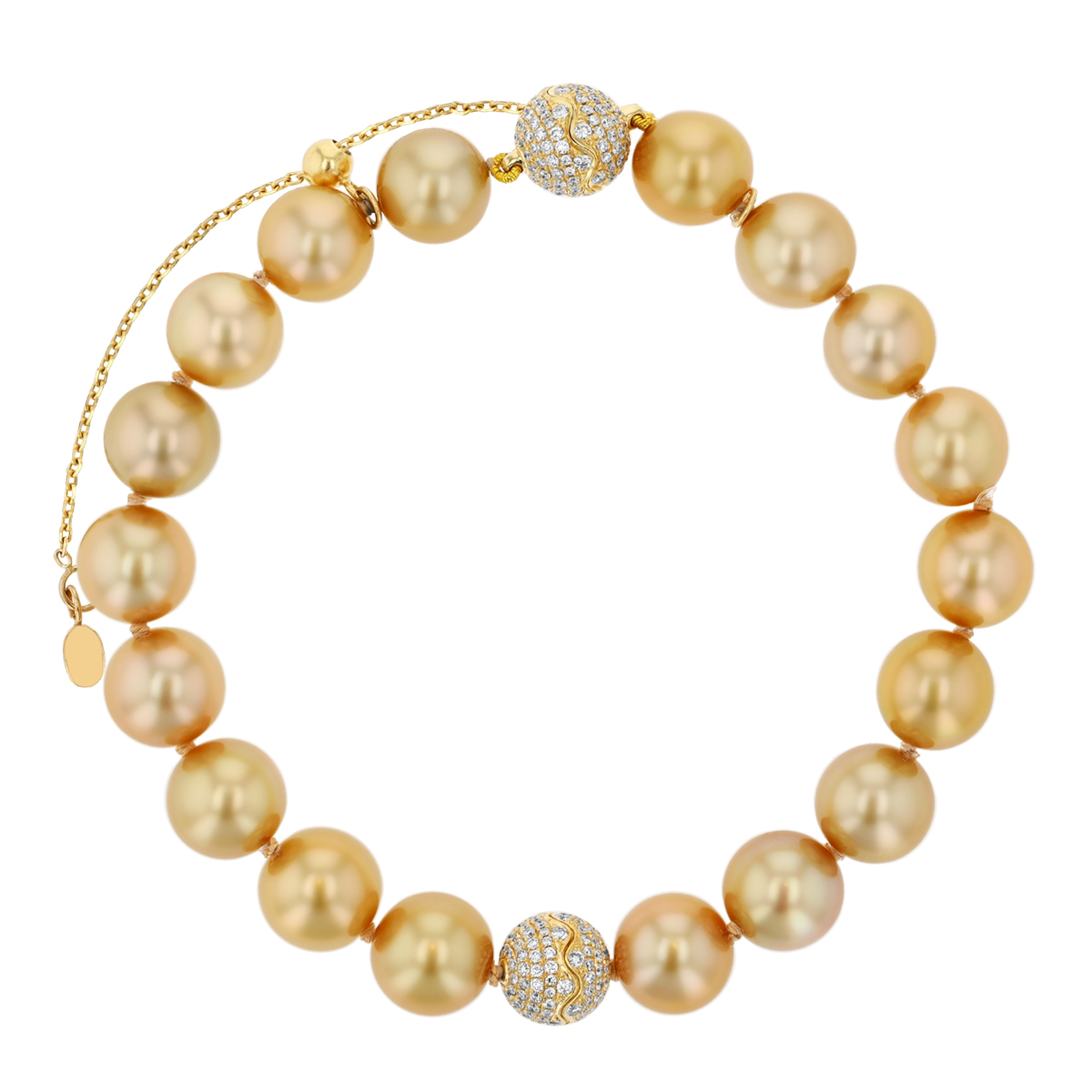 TARA Pearls Golden South Sea Cultured Pearl & Diamond Pavé Bracelet in Yellow Gold, 9-10 mm