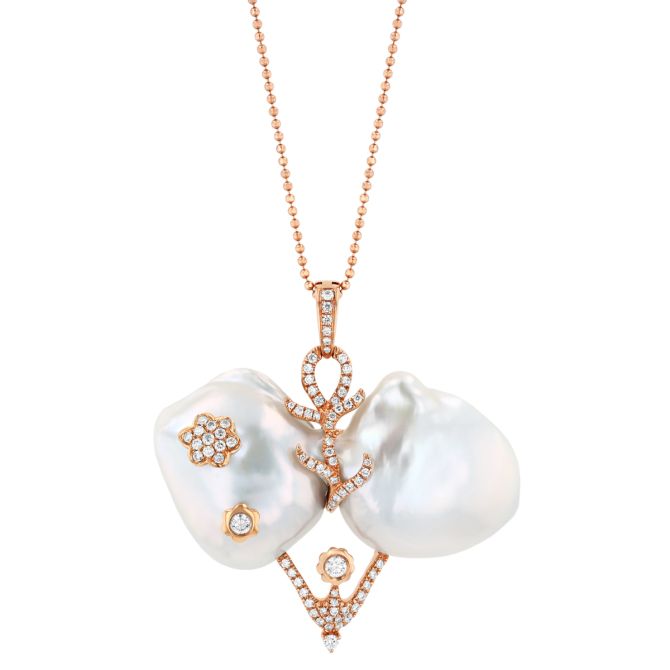 TARA Pearls Baroque Freshwater Cultured Pearl & Diamond Abstract Pendant in Rose Gold, 18"