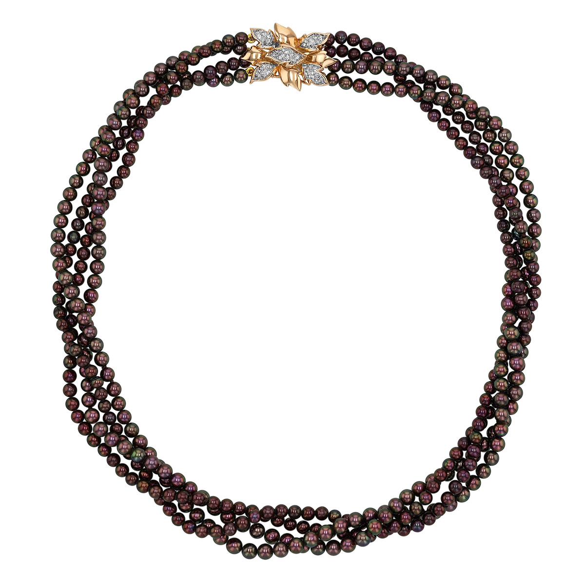 TARA Pearls Purple Cultured Pearl Multi-Strand Necklace with Diamond Accents in Two Tone, 15