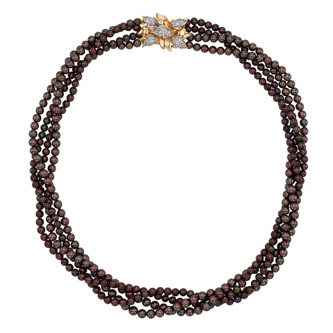 TARA Pearls Purple Cultured Pearl Multi-Strand Necklace with Diamond Accents in Two Tone, 15"