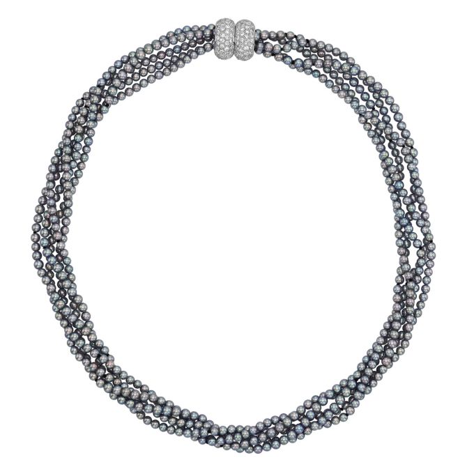 TARA Pearls Blue Cultured Pearl Multi-Strand Necklace with Diamond Accents in White Gold, 16.5"