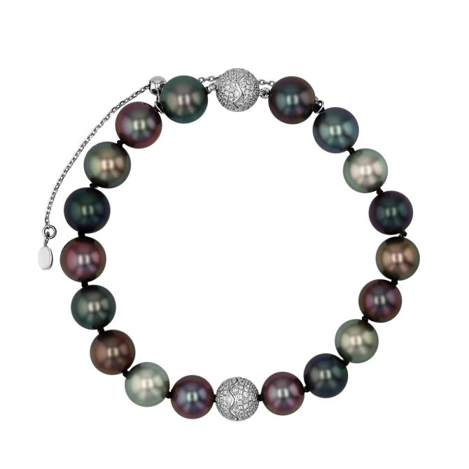 TARA Pearls Tahitian South Sea Cultured Pearl & Diamond Pavé Bracelet in White Gold, 8", 9-10 mm