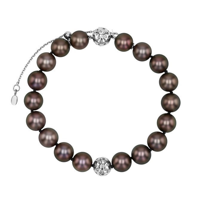 TARA Pearls Tahitian South Sea Cultured Pearl Bracelet with Diamond Accents in White Gold, 8", 9-10 