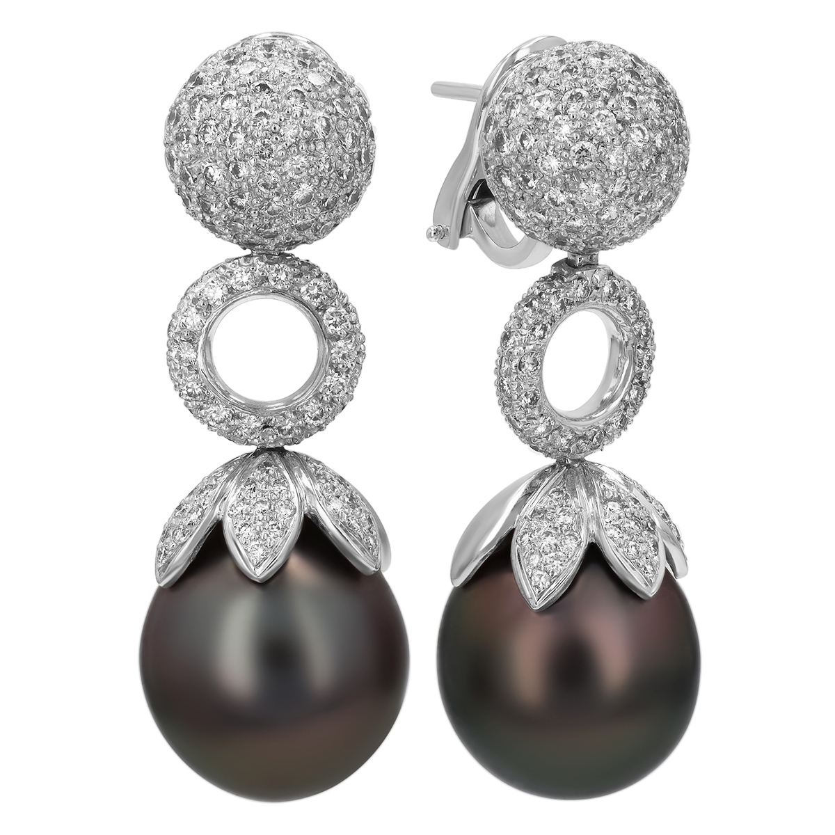 TARA Pearls Tahitian South Sea Cultured Pearl & Diamond Pavé Dangle Earrings in White Gold