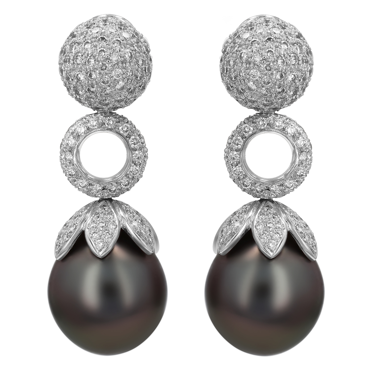 TARA Pearls Tahitian South Sea Cultured Pearl & Diamond Pavé Dangle Earrings in White Gold