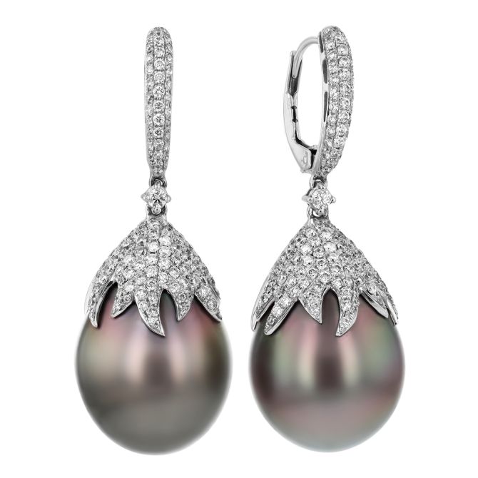 TARA Pearls Tahitian South Sea Cultured Pearl & Diamond Pavé Dangle Hoop Earrings in White Gold