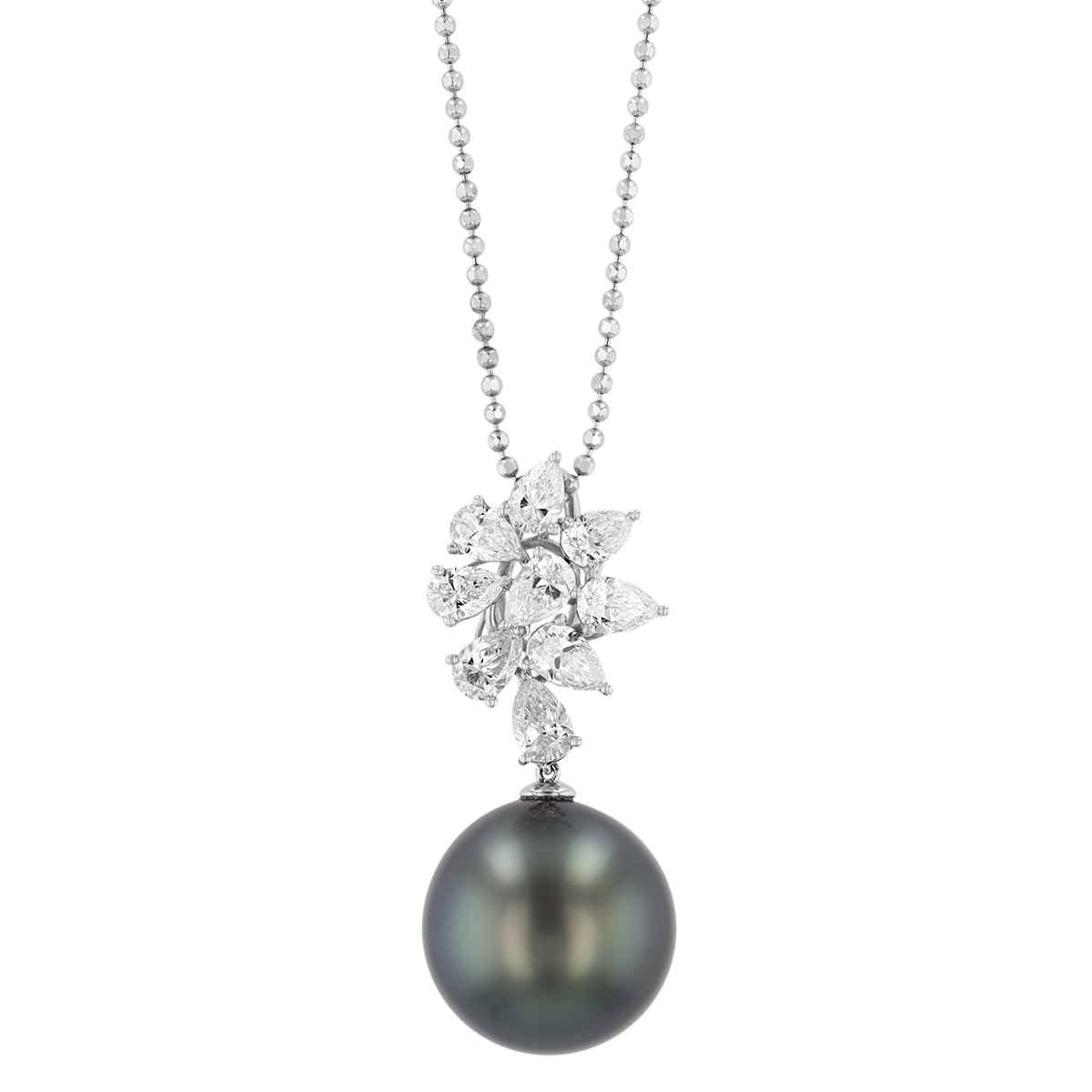 TARA Pearls Tahitian South Sea Cultured Pearl & Pear Shape Diamond Cluster Pendant in White Gold