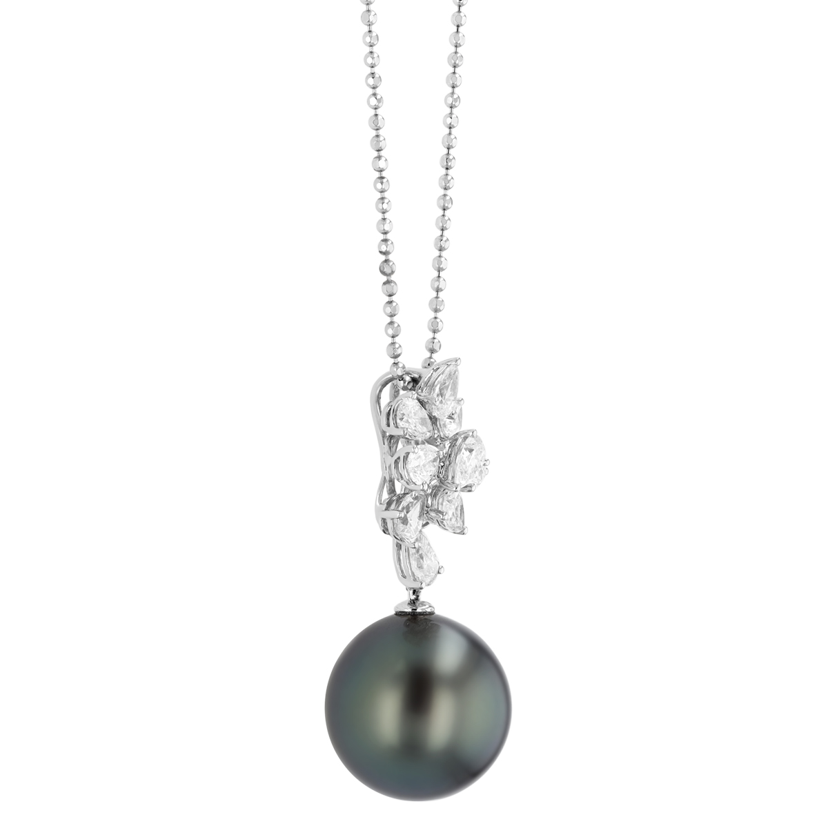TARA Pearls Tahitian South Sea Cultured Pearl & Pear Shape Diamond Cluster Pendant in White Gold