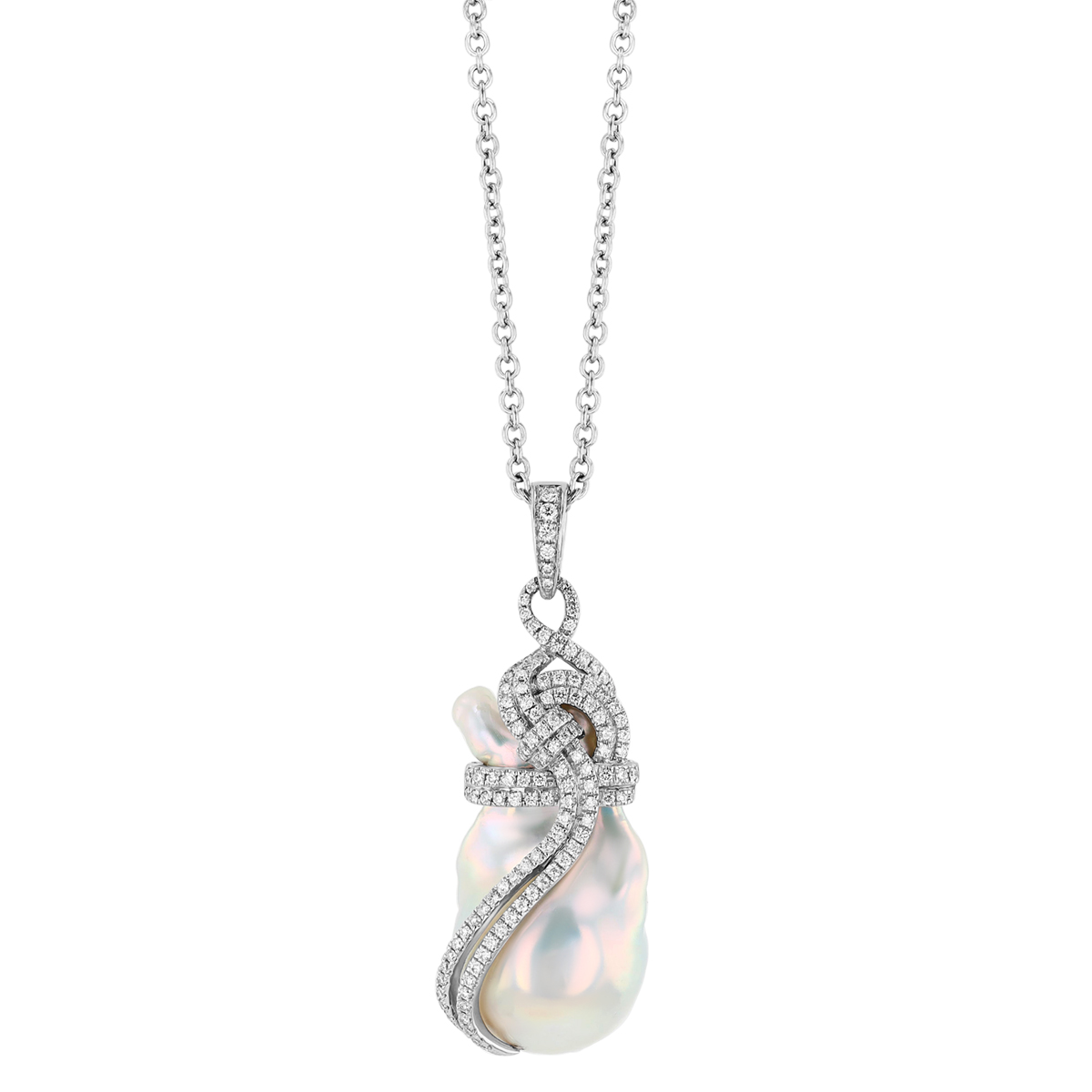 TARA Pearls Baroque Freshwater Cultured Pearl & Diamond Wrap Pendant in White Gold, 20